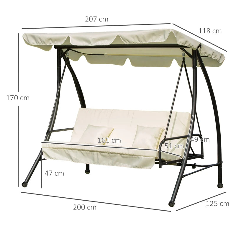 Cream 3 Seater Swing Hammock with Canopy and Cushions