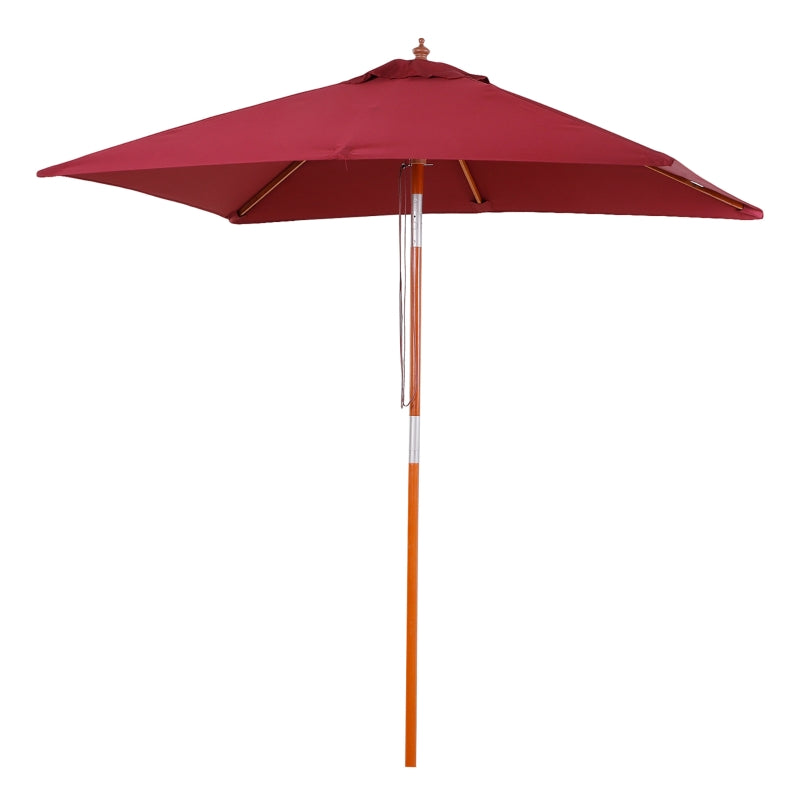 Wine Red 2m x 1.5m Tilting Garden Parasol Umbrella with Wood and Bamboo Frame