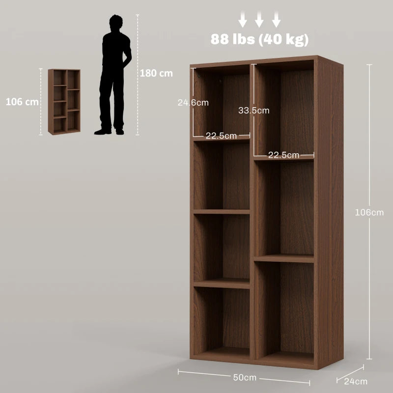 Stylish Seven-Cube Bookcase in Walnut Wood Effect - Modern Storage Solution for Home or Office