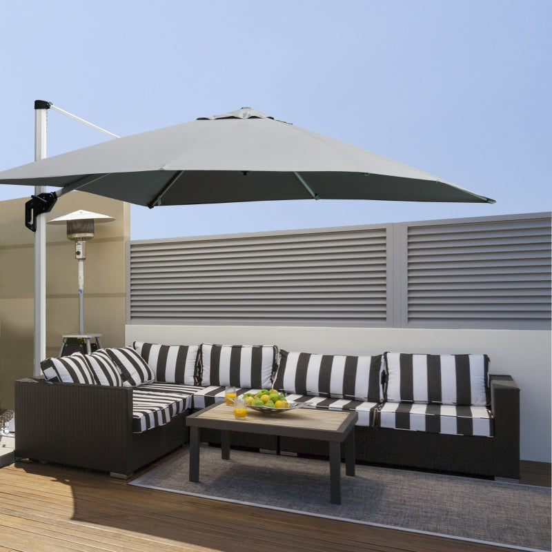 Light Grey 3x3m Outdoor Cantilever Parasol with 360° Rotation