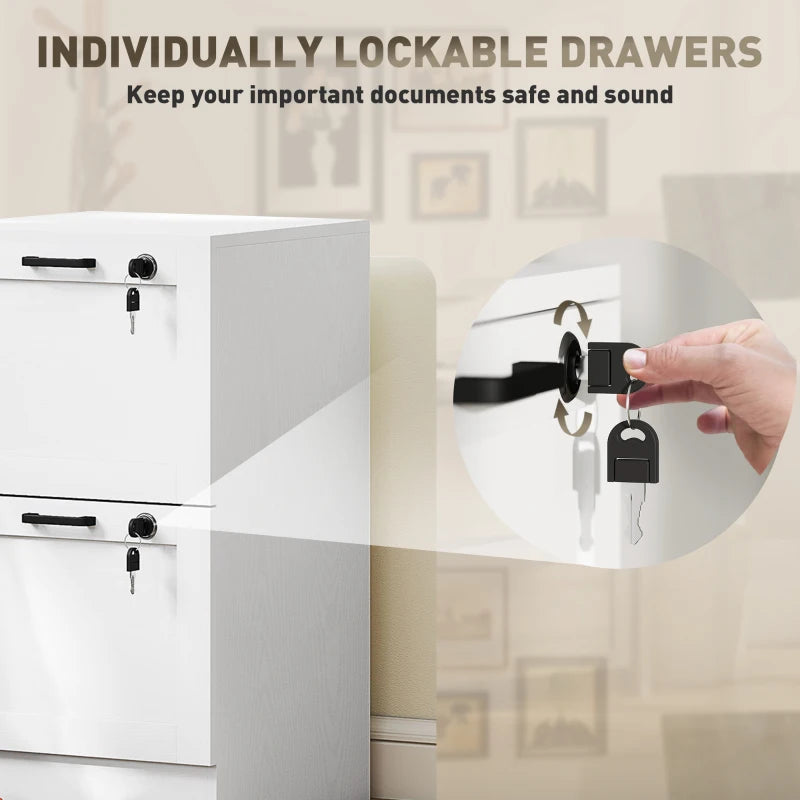 Secure 2-Drawer White Filing Cabinet with Lock - Stylish Storage Solution for Home or Office Organization