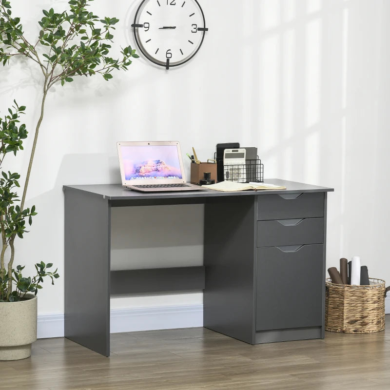 High Gloss Computer Desk with Drawers - Stylish 120x60cm Home Office Workstation & Storage Cabinet in Grey