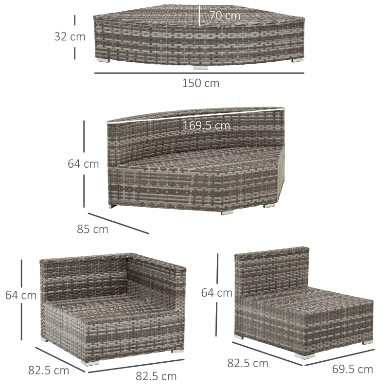Grey 6-Piece PE Rattan Outdoor Sofa Set with Thick Cushions, Elegant Half-Round Patio Conversation Ensemble