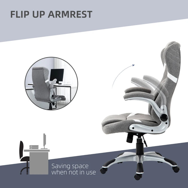 Vinsetto Adjustable Height Linen-Look Office Chair - Stylish Grey Ergonomic Design for Home & Office Comfort