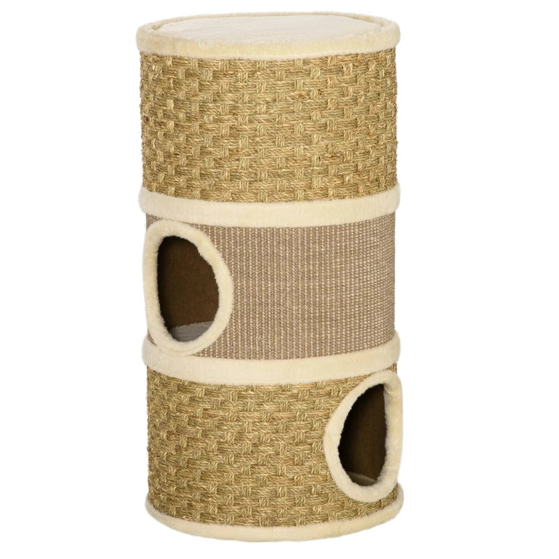 Cat Scratching Barrel Kitten Tree Tower Indoor Pet Furniture Climbing Frame with Sisal and Seaweed Rope Cozy Plush Platform