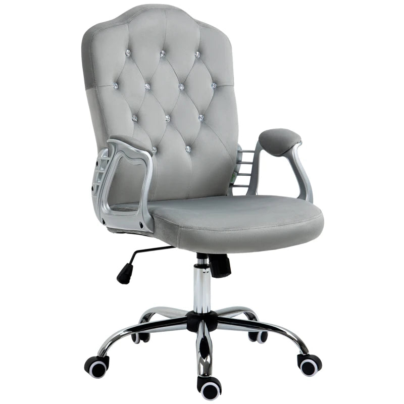 Vinsetto Grey Velvet-Feel Office Chair with Diamante Back - Stylish Ergonomic Design for Home & Office Use