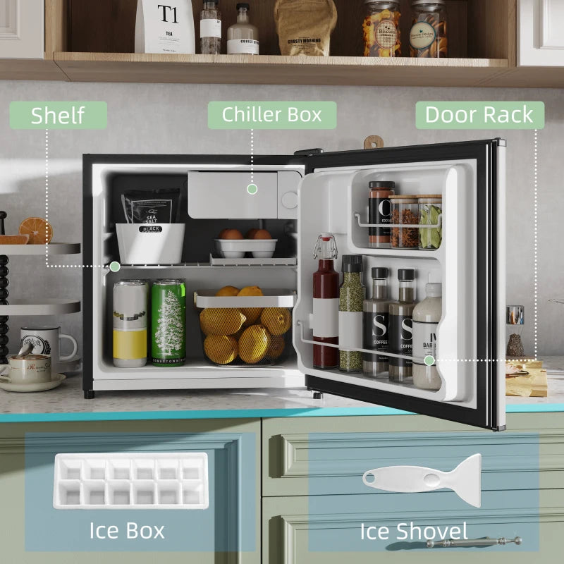 46L Mini Fridge with Ice Box - Compact Table Top Refrigerator, Reversible Door, Adjustable Temp, Perfect for Bedrooms & Home Office - Silver