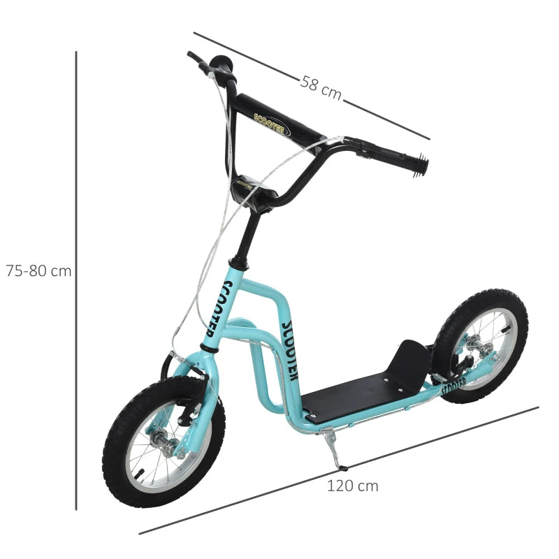 Blue Stunt Scooter for Kids - 12" Rubber Tyre Kick Scooter with Adjustable Handlebar & Dual Brakes