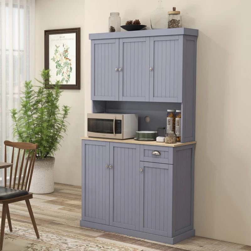180cm Modern Freestanding Kitchen Cabinet Storage Cupboard with Open Countertop Drawer and 6 Doors Grey