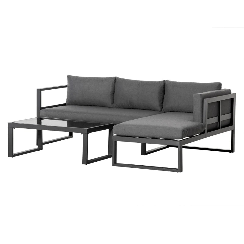 Dark Grey L-shaped Aluminium Garden Corner Sofa Set