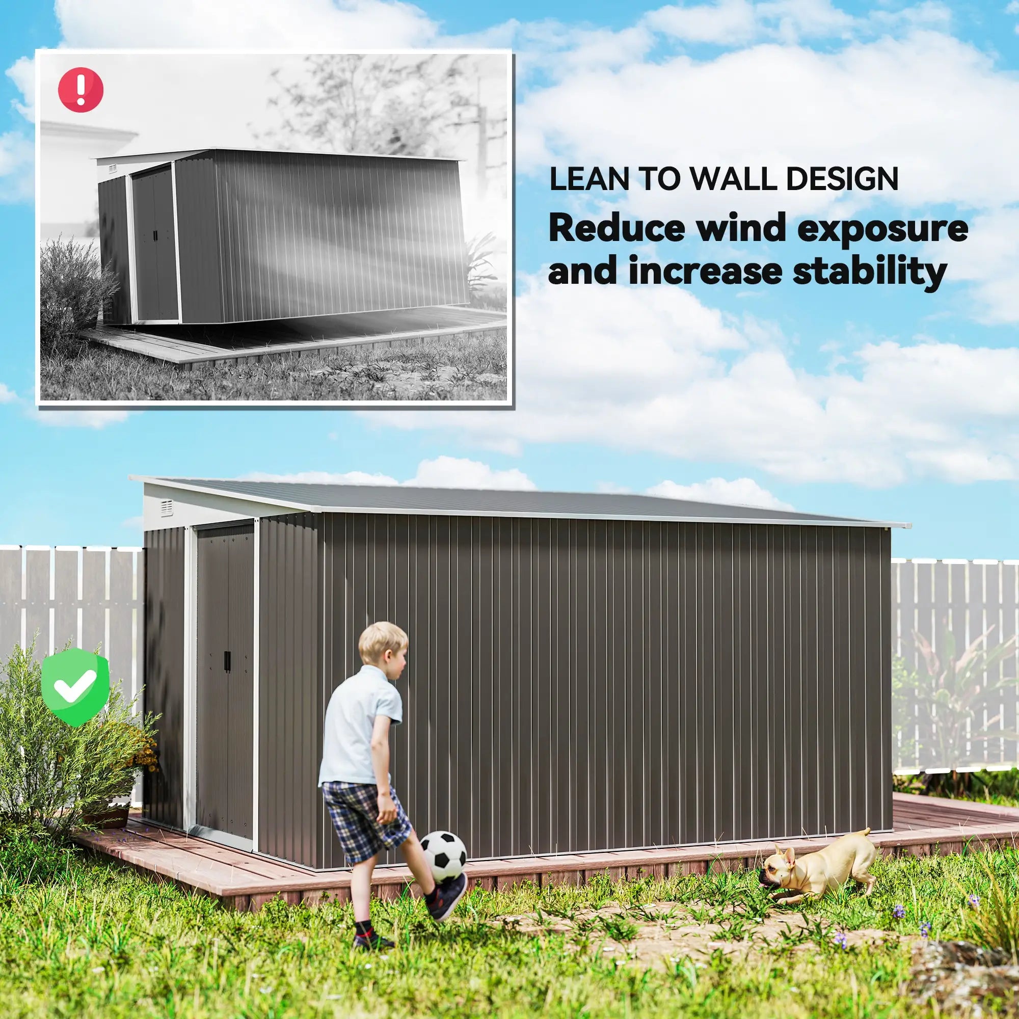 11ft x 9ft Dark Grey Metal Shed with Double Doors