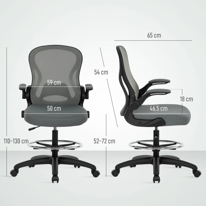 Vinsetto Ergonomic Drafting Chair - Tall Office Chair with Mesh Back, Lumbar Support, Flip-up Armrests, Adjustable Height, Charcoal Grey