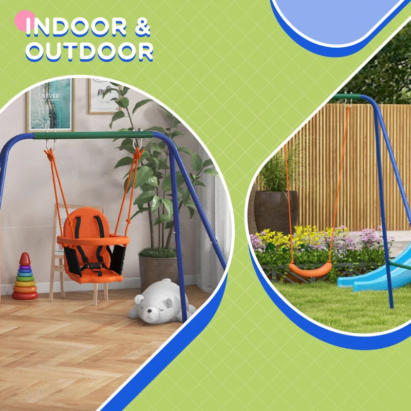 Two-In-One Toddler Garden Swing with Comfortable Seat and Safety Belt in Orange and Blue