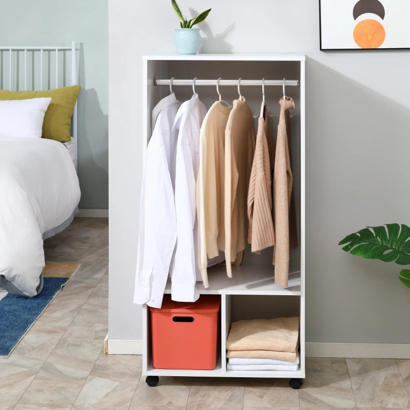 Mobile Open Wardrobe with Clothes Hanging Rail and Storage Shelves for Bedroom or Hallway