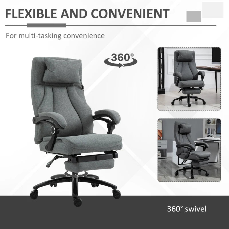 Vinsetto Grey Office Chair with Adjustable Massage Pillow, USB Power, Retractable Footrest, High Back, 360° Swivel for Home