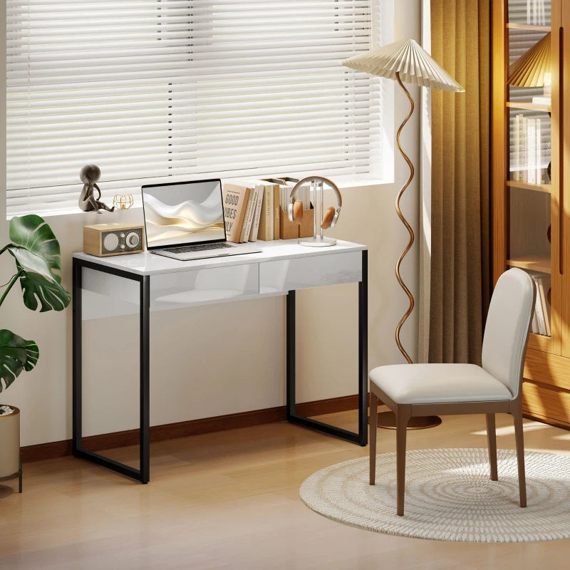 High Gloss White Work Table with Drawers - Modern Design, Durable Surface, Perfect for Home Office or Studio