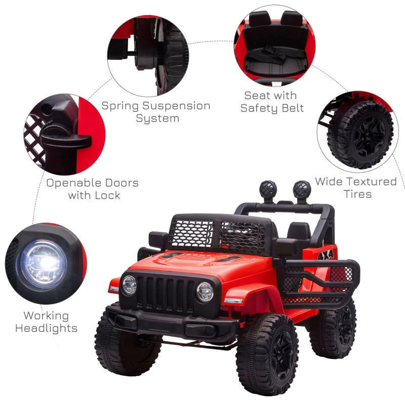 Kids Electric Ride On Car 12V Off Road Toy with Remote Control, 2 Motors, Lights & Suspension for Ages 3-6 - Red