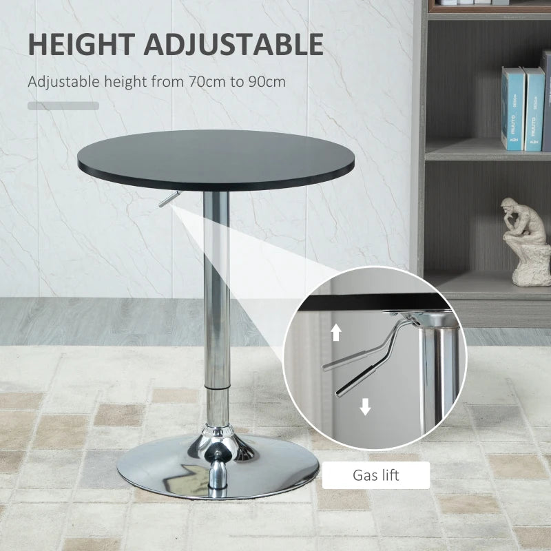 Round Height Adjustable Bar Table with Metal Base - Stylish Pub Desk for Home Bar, Dining Room & Kitchen - Black