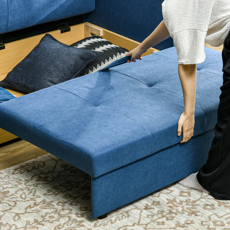 Modern 2 Seater Sofa Bed with Hidden Storage, Convertible Loveseat Couch in Deep Blue for Living Room