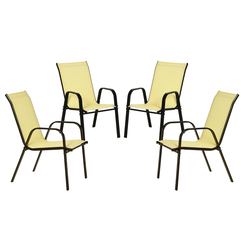 Beige Stackable High Backrest Outdoor Dining Chairs Set of 4