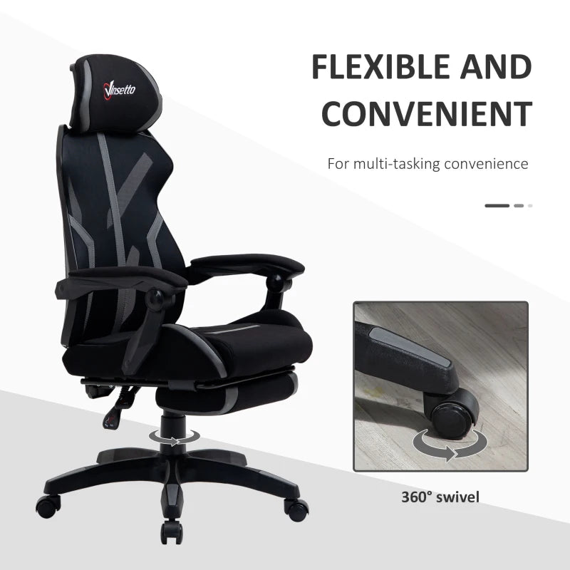 Vinsetto Ergonomic Mesh Office Chair with Footrest & Lumbar Support - Adjustable Height, Swivel Wheels, Black Grey