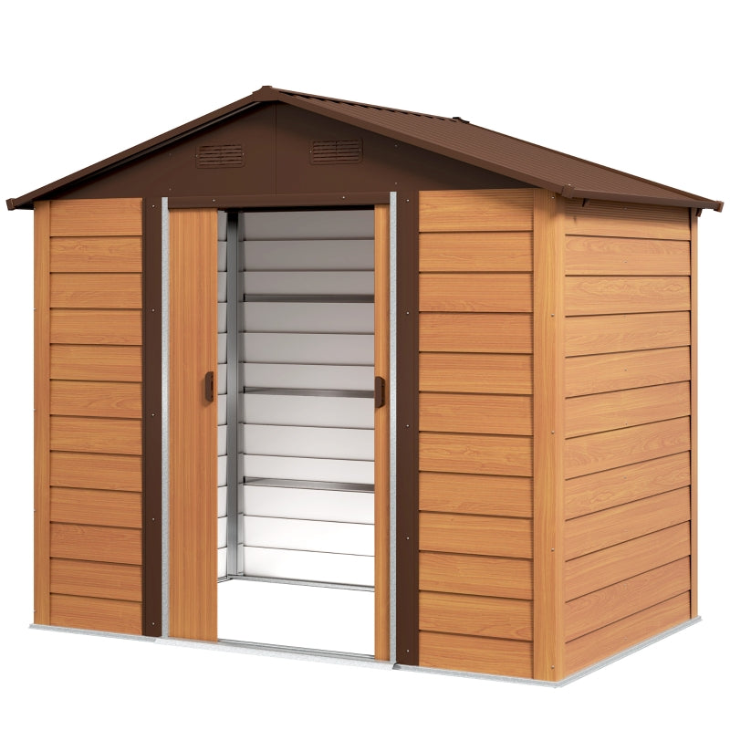 8ft x 6ft Garden Storage Shed with Sliding Door - Durable Brown Wood Effect Outdoor Storage