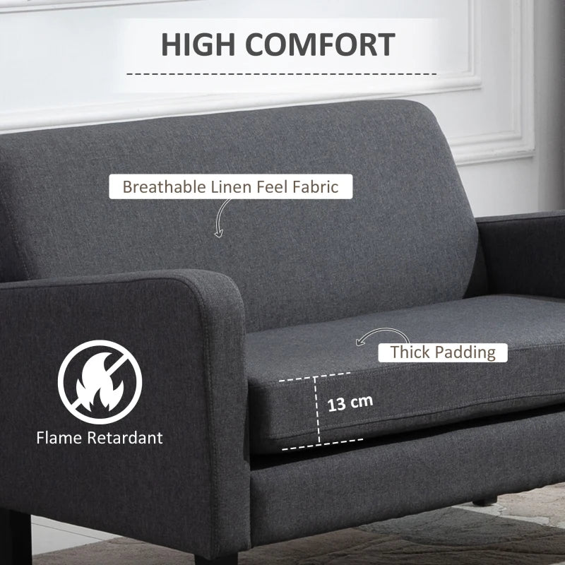 Modern Curved 2-Seat Sofa Loveseat with Thick Cushions and Wooden Legs for Compact Living Spaces in Grey