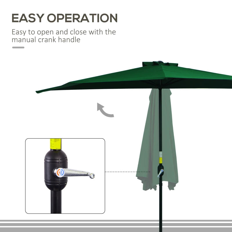 Green 3m Half Round Patio Umbrella with Crank Handle - No Base