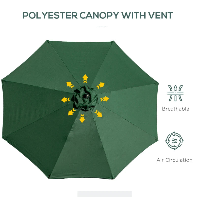 Green Tilted Garden Umbrella with Crank Handle - Outdoor Sun Shade