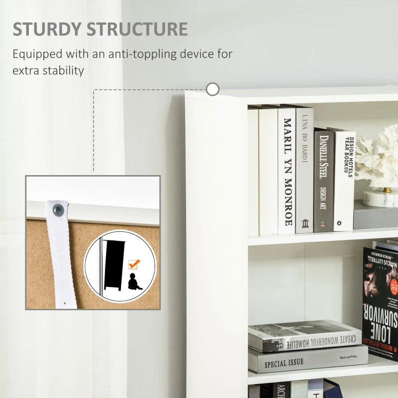 6-Tier Tall Bookcase with 4 Open Shelves & Double Door Storage Cabinet - Freestanding Display Rack for Living Room, Bedroom, Home Office - White & Oak