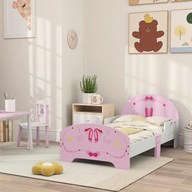 Ballet Theme Toddler Bed Frame with Safety Rails - Pink, Perfect for Ages 3-6, Stylish & Safe Sleep Solution