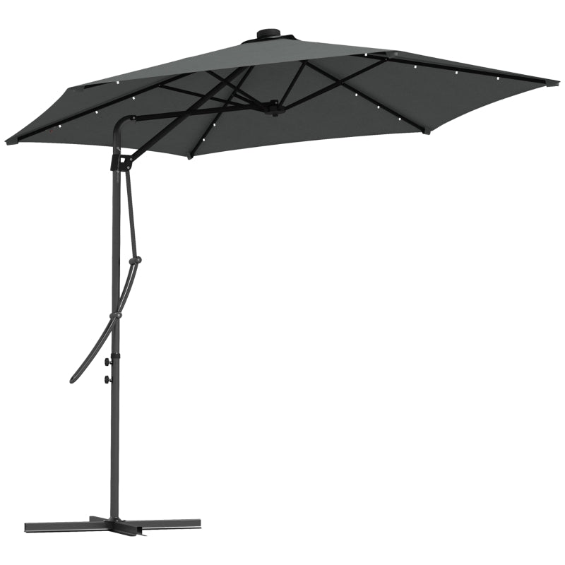 Grey 3m LED Patio Umbrella with Base and Cover