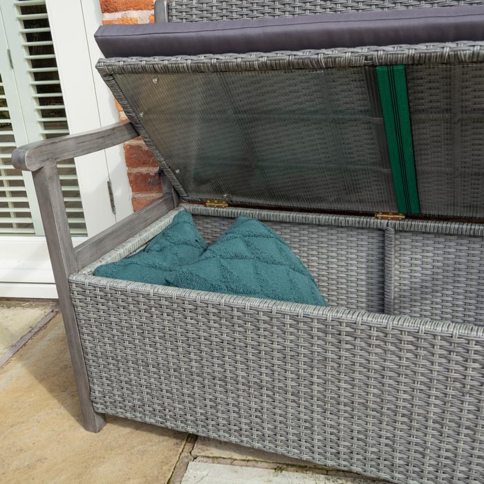 Rattan Storage Bench with Cushion - Outdoor Furniture