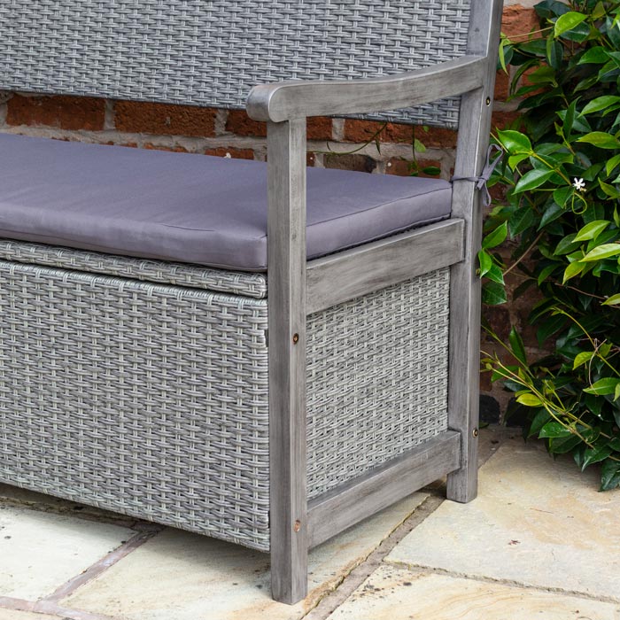 Rattan Storage Bench with Cushion - Outdoor Furniture