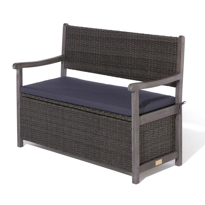 Rattan Storage Bench with Cushion - Outdoor Furniture