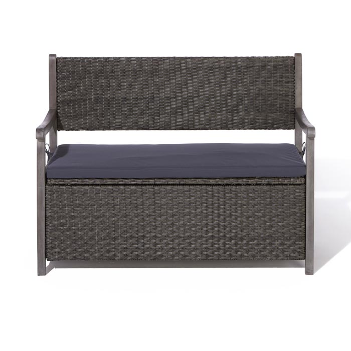 Rattan Storage Bench with Cushion - Outdoor Furniture