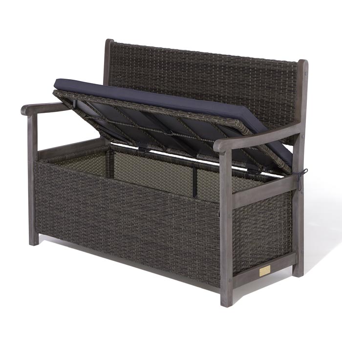 Rattan Storage Bench with Cushion - Outdoor Furniture