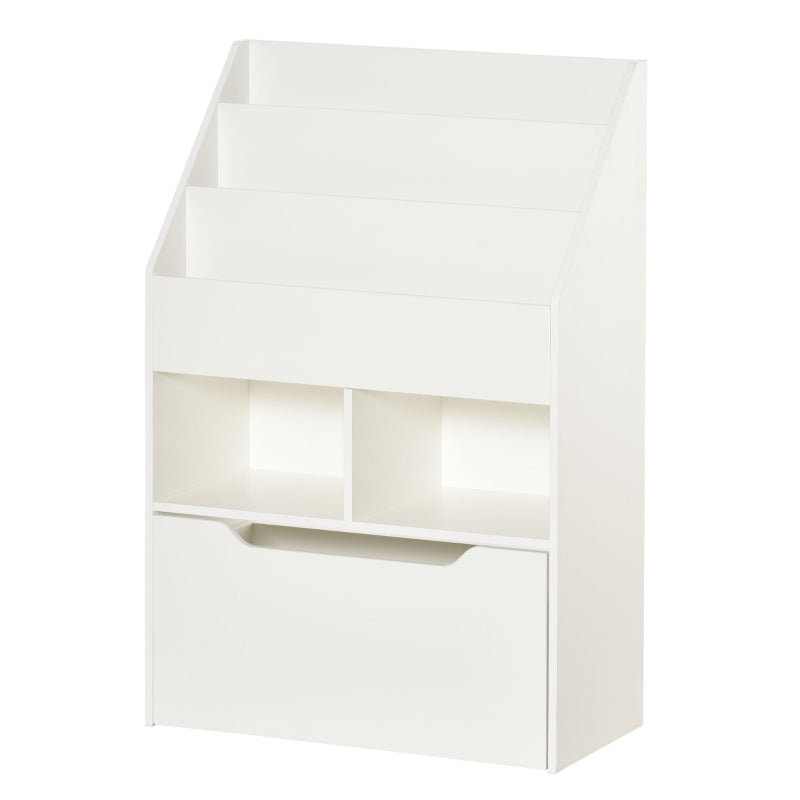 Kids Bookshelf Toy Organizer with Storage Drawer and Wheels White
