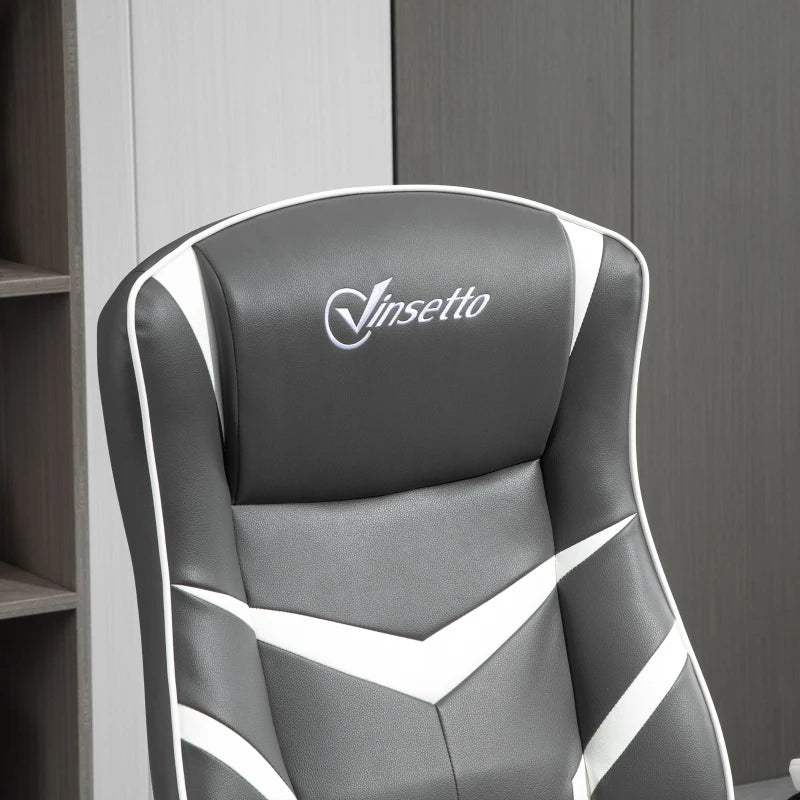 Vinsetto Ergonomic Gaming Chair - Adjustable Height, Swivel Base, PVC Leather - Stylish Grey Home Office Desk Chair