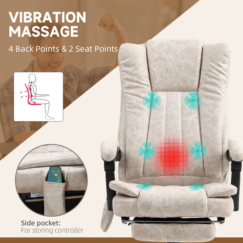 Vinsetto Cream White Vibrating Massage Office Chair with Heat, Adjustable Height & Footrest - Ergonomic Desk Chair