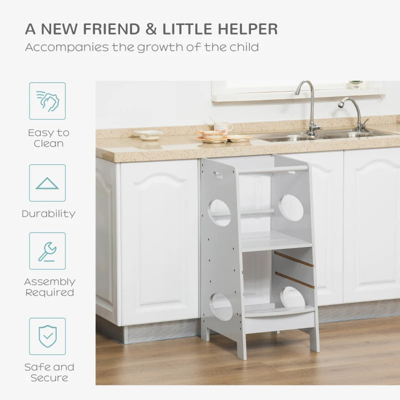Adjustable Kids Step Stool - Toddler Kitchen Tower with Safe Standing Platform, Grey - Perfect for Little Helpers!