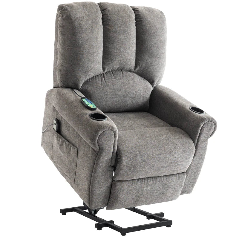 Electric Power Lift Recliner Chair with Heated Massage, Stand Assist, Storage Pockets and Cup Holders in Grey