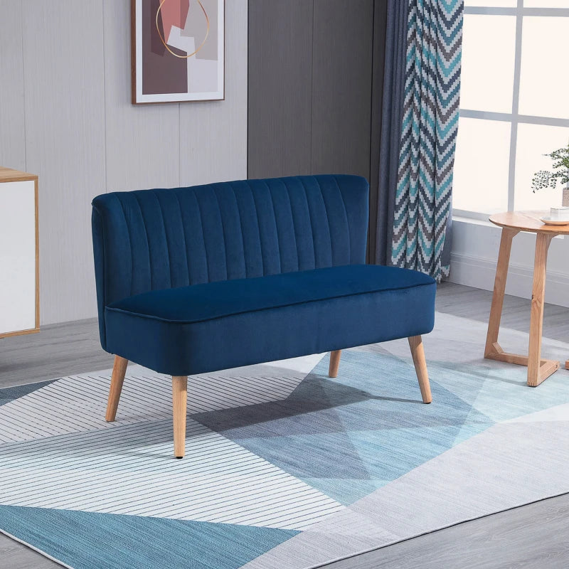 Modern Velvet Double Seat Sofa with Wood Frame and Foam Padding - Soft, Comfortable, Compact Couch in Blue