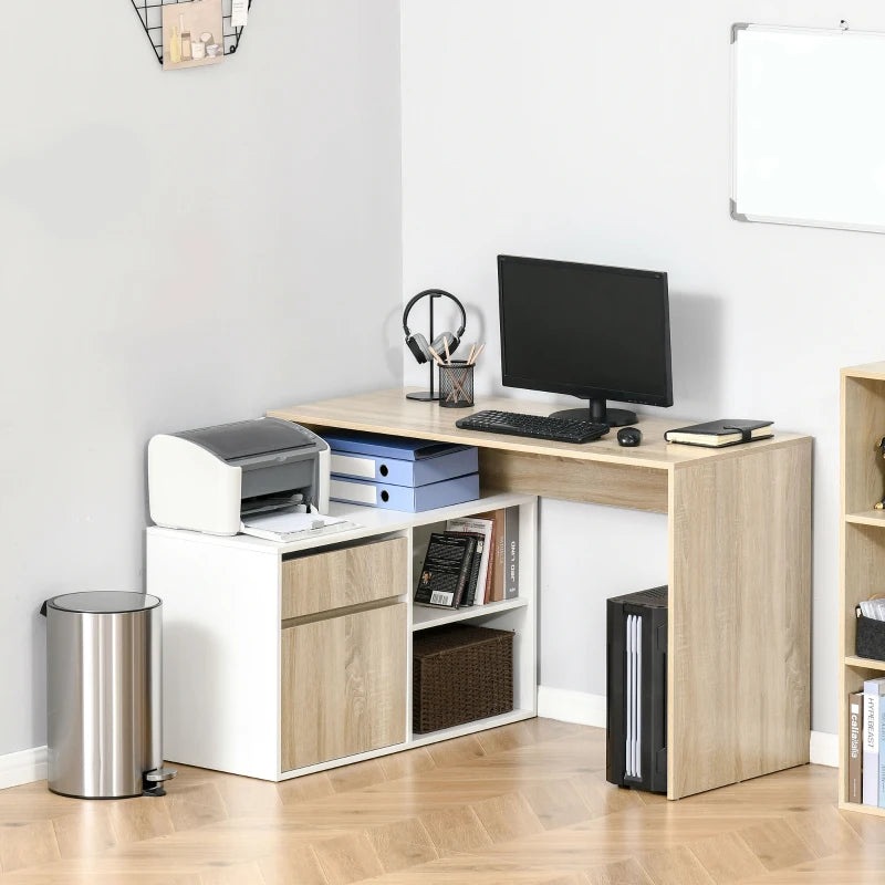 L-Shaped Corner Computer Desk with Storage Drawer & Adjustable Shelf - Oak & White Home Office Furniture, 120x92x75cm