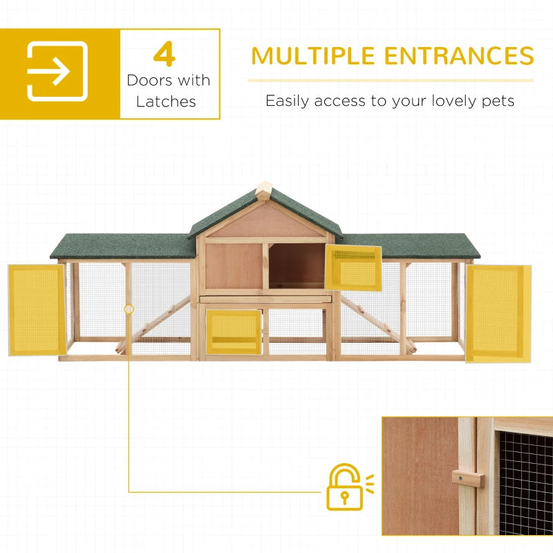 Large Outdoor Wooden Rabbit Hutch with Run - 2 Storey Guinea Pig House, 210 x 45.5 x 84.5 cm