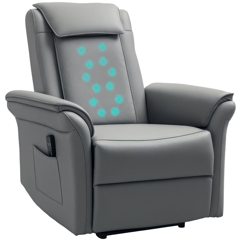 Electric Recliner Armchair with 3D Kneading Massage, Breathable Leather, Footrest, Remote Control, USB Port and Side Pockets