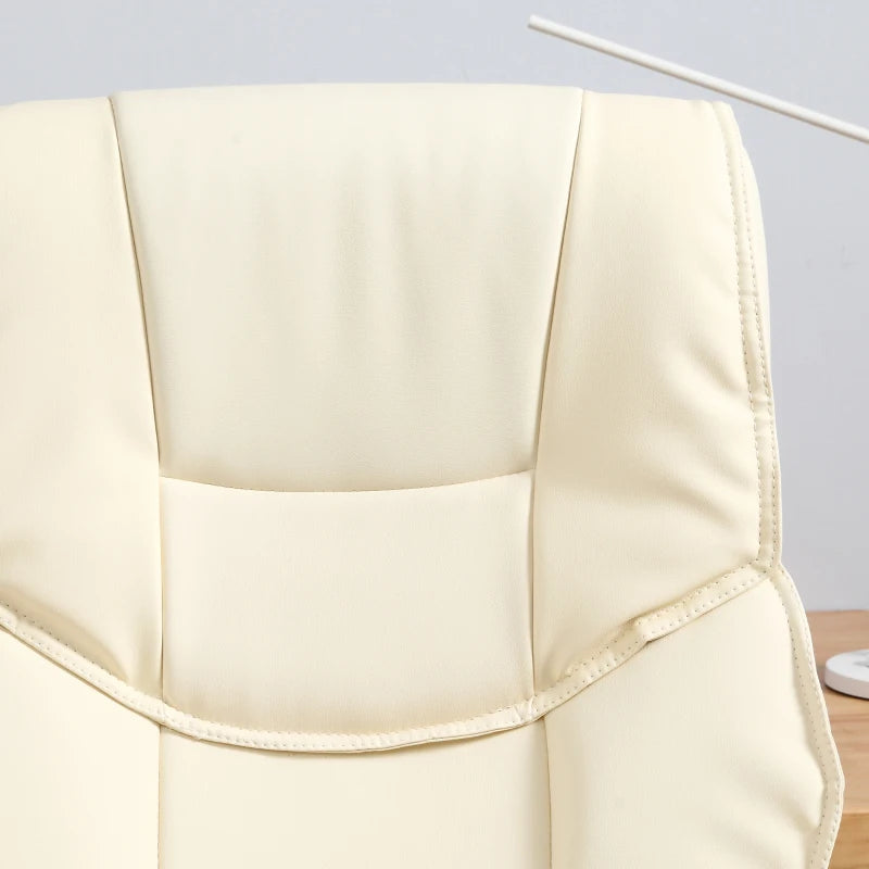 High Back Home Office Chair - Adjustable Cream White Faux Leather Desk Chair with Rocking Function