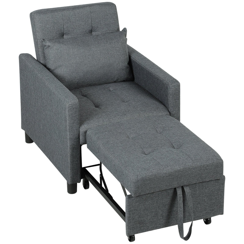 Convertible 3-in-1 Chair Bed with Adjustable Backrest, Pillow and Footrest for Living Room in Dark Grey