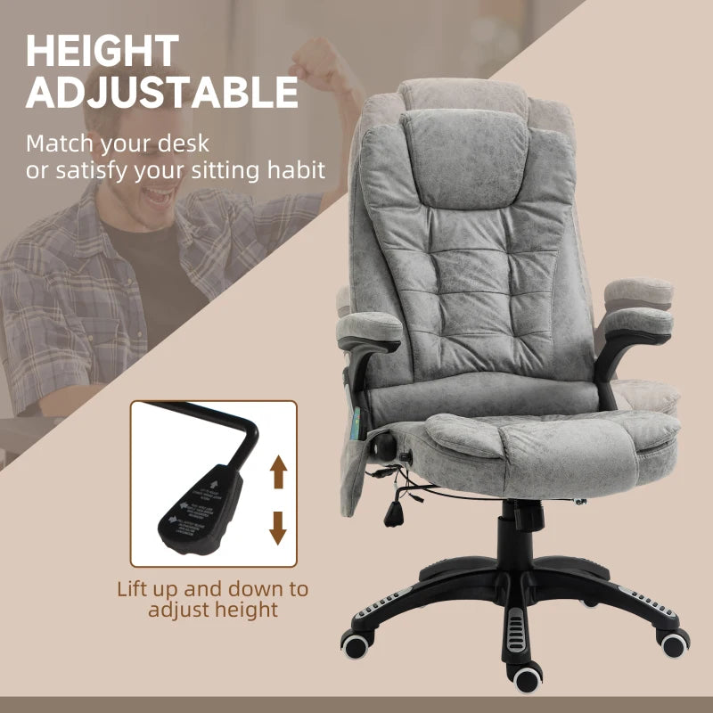 Vinsetto Heated Massage Recliner Chair - 6 Massage Points, 360° Swivel, Microfiber Office Chair, Grey Comfort