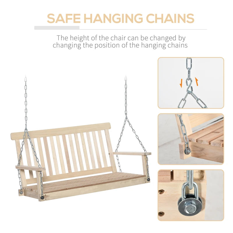 Natural Wood 2-Seater Outdoor Swing Bench